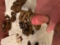 Kinky gay man jerking his shit covered cock